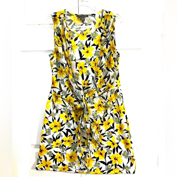 Kate & Mallory Printed Knit Chiffon Sleeveless Scoop Neck Side Overlay Dress M - Picture 3 of 10